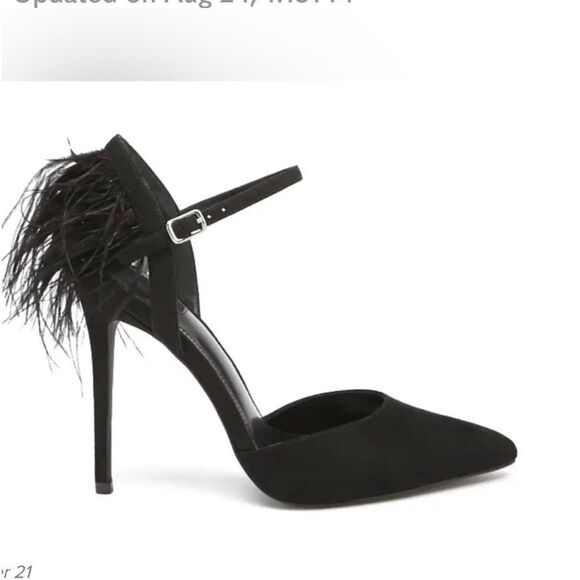 Black Feather Heel Pointed toe Ankle Strap 5” Stiletto Party Whimsigoth Goth 7.5 - Picture 1 of 10